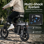 Folding Electric Bike, 14" Portable E-Bike with Dual Suspension & Removable Battery for Urban Commuting