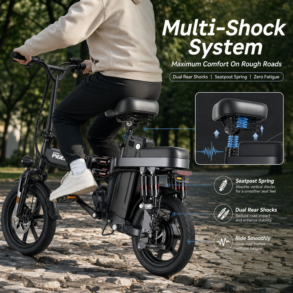 Folding Electric Bike, 14" Portable E-Bike with Dual Suspension & Removable Battery for Urban Commuting