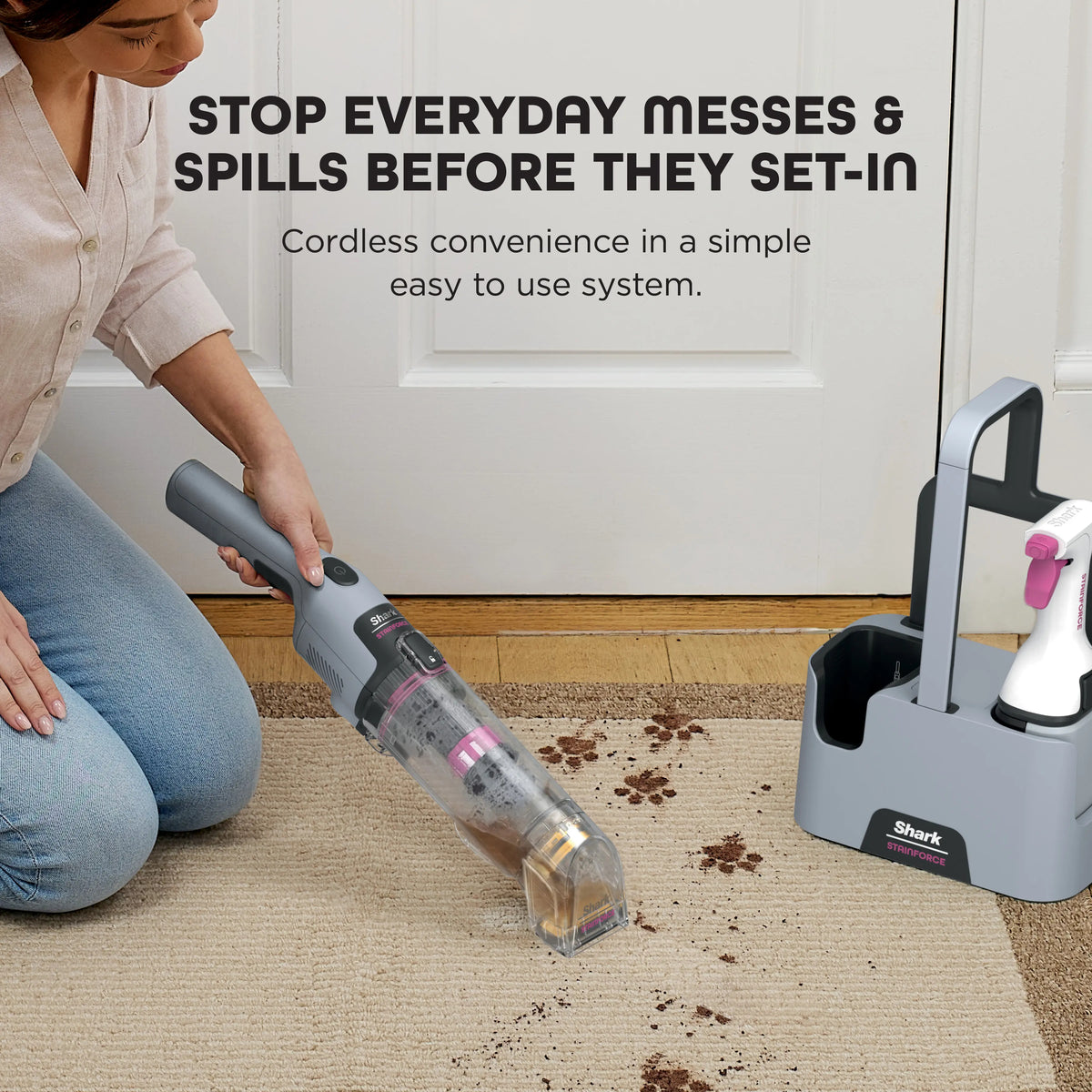 Shark StainForce Cordless Spot Cleaner, Portable Carpet & Upholstery Stain Remover, Pet Stain Odor Eliminator with All‑in‑One Dock, Self‑Cleaning System for Carpet, Car Seats & Fabric
