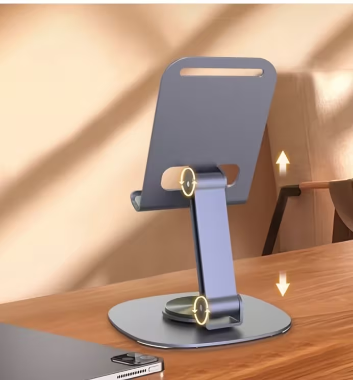 360° Rotatable All‑Metal Foldable Phone Tablet Stand, Adjustable Universal Desktop Holder for 9‑Inch Devices