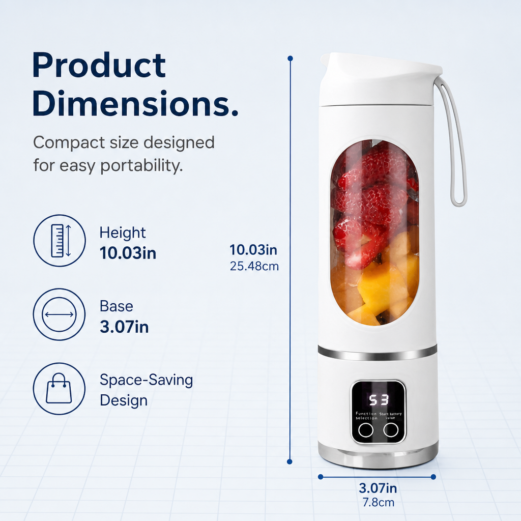Portable USB Rechargeable Blender & Juicer, Easy‑to‑Clean Personal Blender for Fruit, Vegetable Drinks & Smoothies, 10.14‑16.91 Oz Capacity