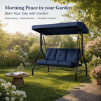 3‑Person Outdoor Patio Swing Chair with Adjustable Canopy, Heavy‑Duty Steel Frame & Soft Tufted Cushions for Backyard Garden Porch