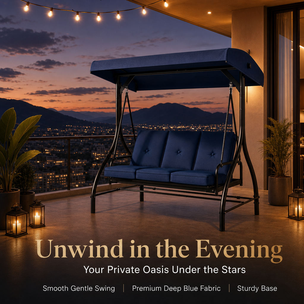 3‑Person Outdoor Patio Swing Chair with Adjustable Canopy, Heavy‑Duty Steel Frame & Soft Tufted Cushions for Backyard Garden Porch