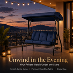 3‑Person Outdoor Patio Swing Chair with Adjustable Canopy, Heavy‑Duty Steel Frame & Soft Tufted Cushions for Backyard Garden Porch