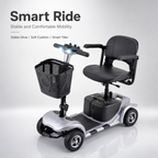 4‑Wheel Electric Mobility Scooter for Seniors | Comfort Padded Seat, Liftable Armrest, Front Basket, Safe Compact Mobility Aid for Elderly Adults