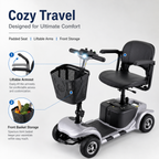 4‑Wheel Electric Mobility Scooter for Seniors | Comfort Padded Seat, Liftable Armrest, Front Basket, Safe Compact Mobility Aid for Elderly Adults