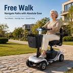 4‑Wheel Electric Mobility Scooter for Seniors | Comfort Padded Seat, Liftable Armrest, Front Basket, Safe Compact Mobility Aid for Elderly Adults