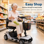 4‑Wheel Electric Mobility Scooter for Seniors | Comfort Padded Seat, Liftable Armrest, Front Basket, Safe Compact Mobility Aid for Elderly Adults