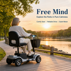 4‑Wheel Electric Mobility Scooter for Seniors | Comfort Padded Seat, Liftable Armrest, Front Basket, Safe Compact Mobility Aid for Elderly Adults