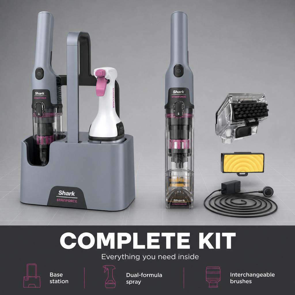 Shark StainForce Cordless Spot Cleaner, Portable Carpet & Upholstery Stain Remover, Pet Stain Odor Eliminator with All‑in‑One Dock, Self‑Cleaning System for Carpet, Car Seats & Fabric