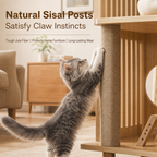 Large Solid Wood Cat Cabinet Enclosure, Multi‑Level Luxury Cat Tree House with LED Light, Sisal Scratching Posts & Mobile Wheels for Multi‑Cat Families
