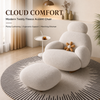 Modern Teddy Boucle Rocking Chair with Footrest Ottoman, Ergonomic Curved Back High‑Density Foam Comfy Glider Rocker Chair for Living Room Bedroom Nursery