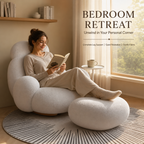 Modern Teddy Boucle Rocking Chair with Footrest Ottoman, Ergonomic Curved Back High‑Density Foam Comfy Glider Rocker Chair for Living Room Bedroom Nursery