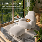 Modern Teddy Boucle Rocking Chair with Footrest Ottoman, Ergonomic Curved Back High‑Density Foam Comfy Glider Rocker Chair for Living Room Bedroom Nursery