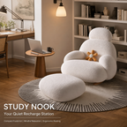 Modern Teddy Boucle Rocking Chair with Footrest Ottoman, Ergonomic Curved Back High‑Density Foam Comfy Glider Rocker Chair for Living Room Bedroom Nursery
