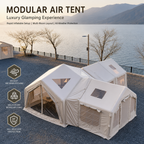 Modular Inflatable Glamping Tent 6‑10 Person, 3‑Room Air Tent with Air Beams, Waterproof UV‑Resistant Large Family Camping Tent with Pump & Carry Bag