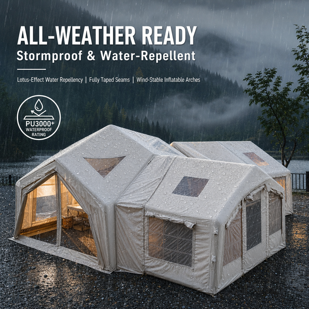 Modular Inflatable Glamping Tent 6‑10 Person, 3‑Room Air Tent with Air Beams, Waterproof UV‑Resistant Large Family Camping Tent with Pump & Carry Bag