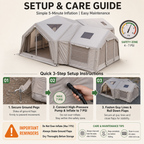 Modular Inflatable Glamping Tent 6‑10 Person, 3‑Room Air Tent with Air Beams, Waterproof UV‑Resistant Large Family Camping Tent with Pump & Carry Bag