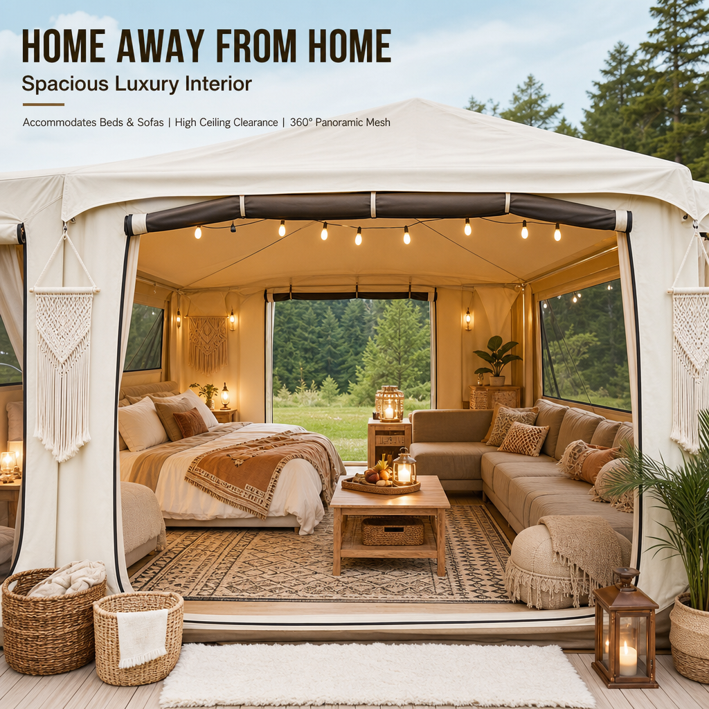 5‑Min Quick Setup Inflatable Air Tent, 7ft Standing Height Waterproof Glamping Tent, Large Family Group Camping Shelter PU3000mm Wind & UV Resistant