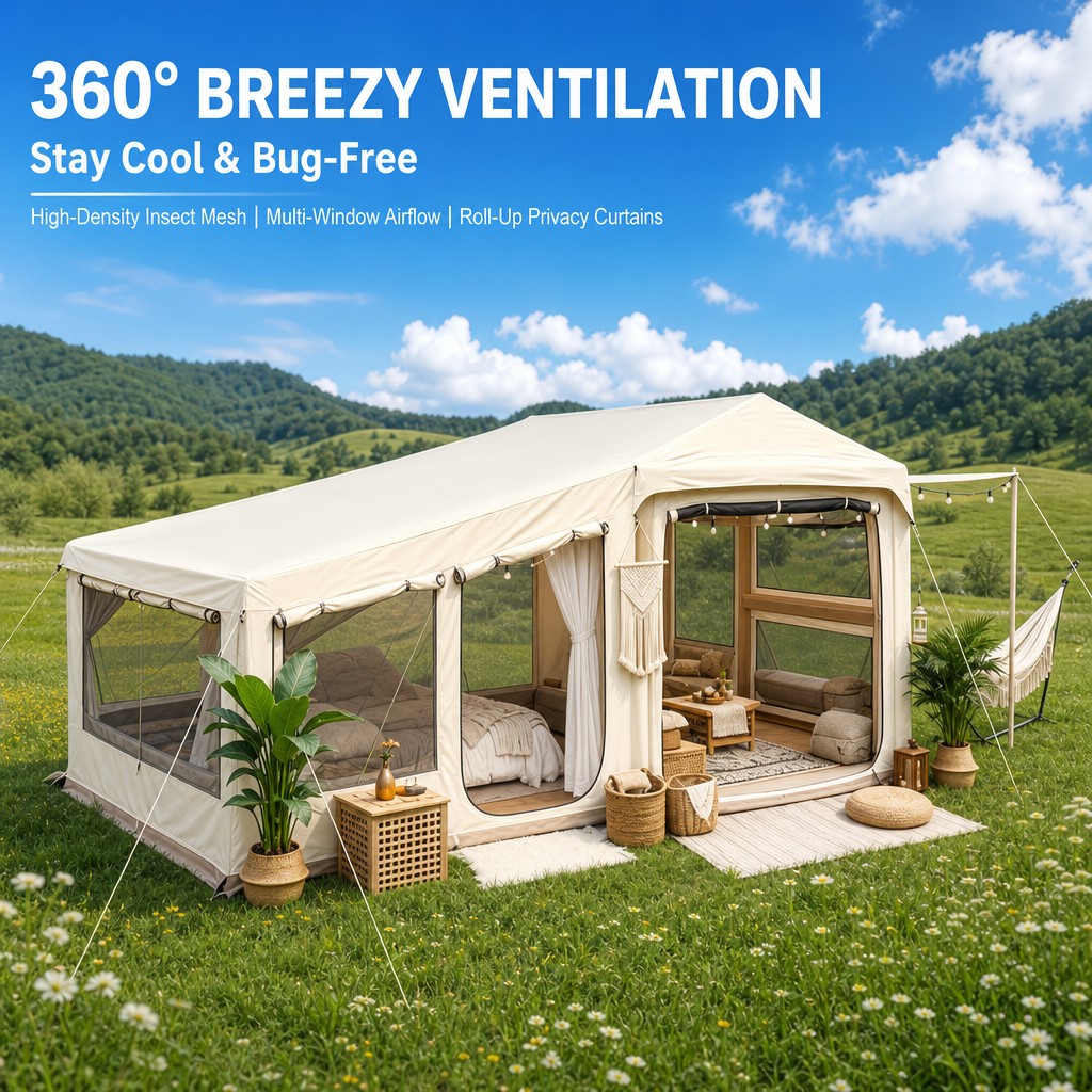 5‑Min Quick Setup Inflatable Air Tent, 7ft Standing Height Waterproof Glamping Tent, Large Family Group Camping Shelter PU3000mm Wind & UV Resistant