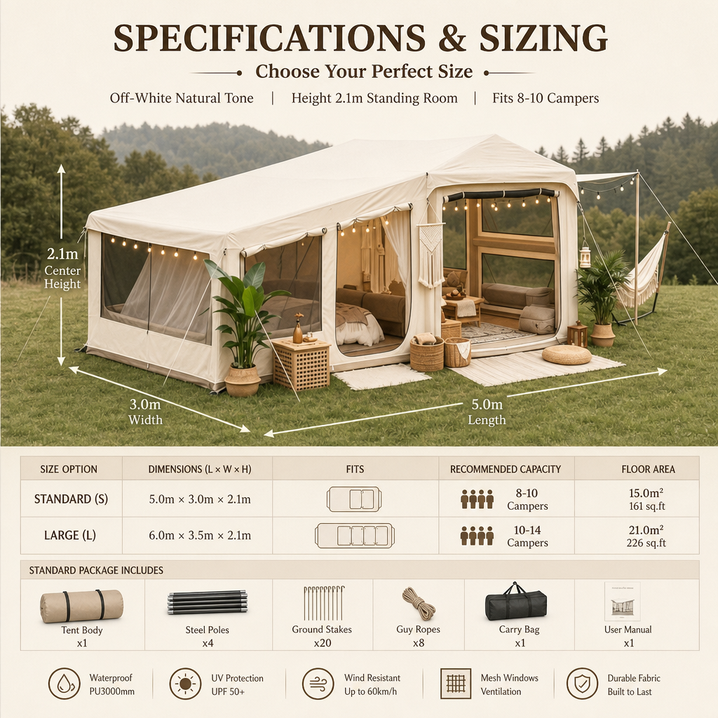 5‑Min Quick Setup Inflatable Air Tent, 7ft Standing Height Waterproof Glamping Tent, Large Family Group Camping Shelter PU3000mm Wind & UV Resistant