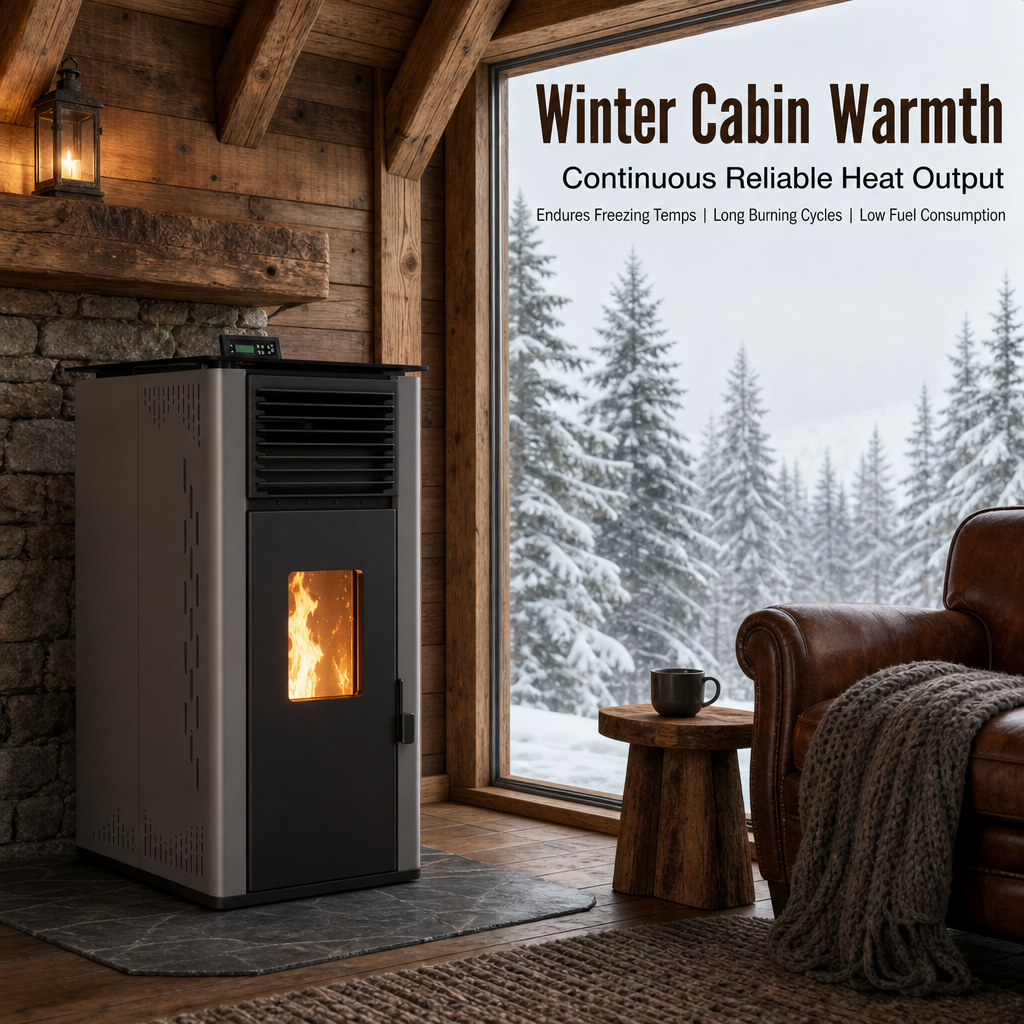 Pansee Smart Biomass Pellet Stove — Energy-Efficient Wood Pellet Heater with Digital Thermostat, App & Remote Control, CE-Certified, 2-Year Warranty