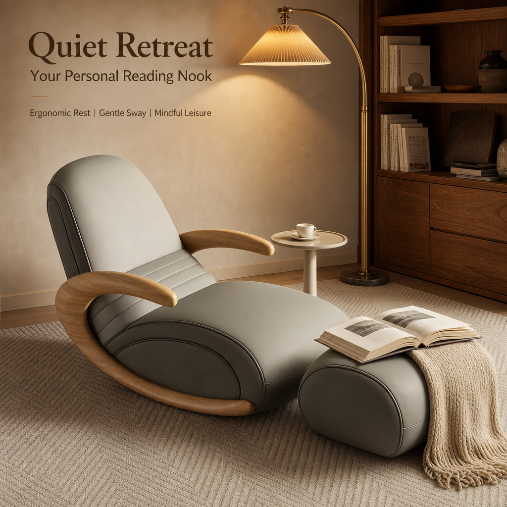 Bentwood Rocking Chair with Ottoman | Ergonomic Leatherette Rocker Lounge Chair for Living Room, Bedroom