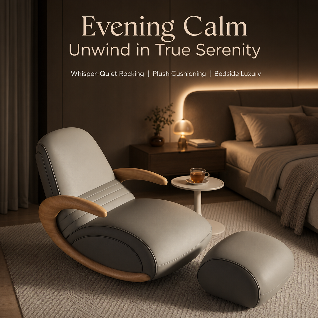 Bentwood Rocking Chair with Ottoman | Ergonomic Leatherette Rocker Lounge Chair for Living Room, Bedroom