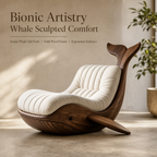 Whale Shape Solid Wood Lounge Chair | Artistic Bionic Accent Chair with Plush Cushion for Living Room & Commercial Space