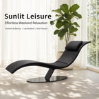 Modern Curved Chaise Lounge Chair | Ergonomic Leather Recliner with Neck Pillow & Stable Steel Base for Living Room