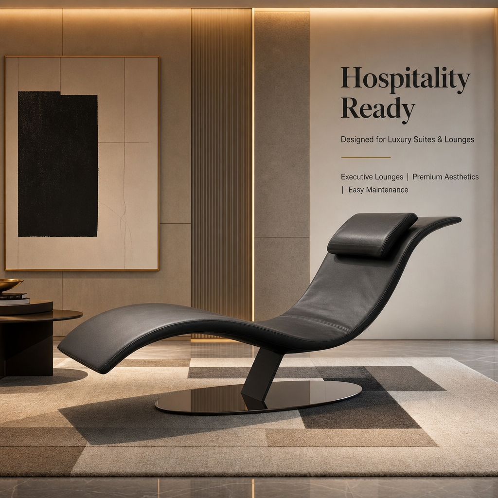Modern Curved Chaise Lounge Chair | Ergonomic Leather Recliner with Neck Pillow & Stable Steel Base for Living Room