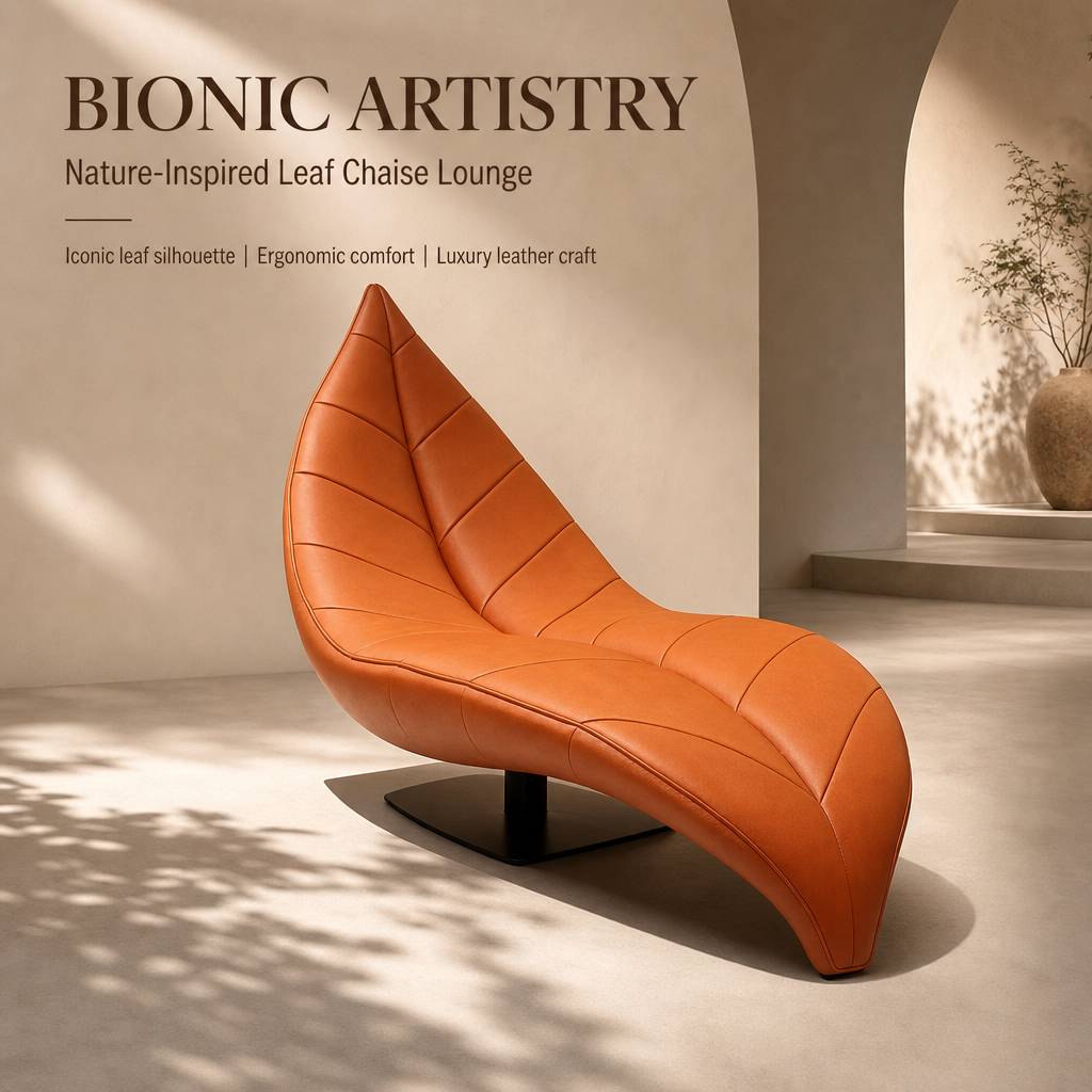 Leaf Shaped Sculpture Accent Chaise Lounge | Modern Luxury Leather Leisure Chair for Living Room, Study & Commercial Space
