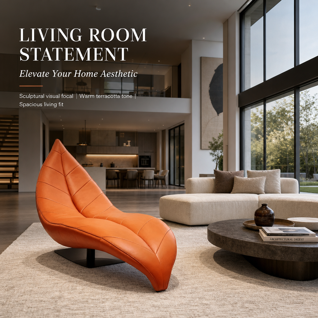 Leaf Shaped Sculpture Accent Chaise Lounge | Modern Luxury Leather Leisure Chair for Living Room, Study & Commercial Space