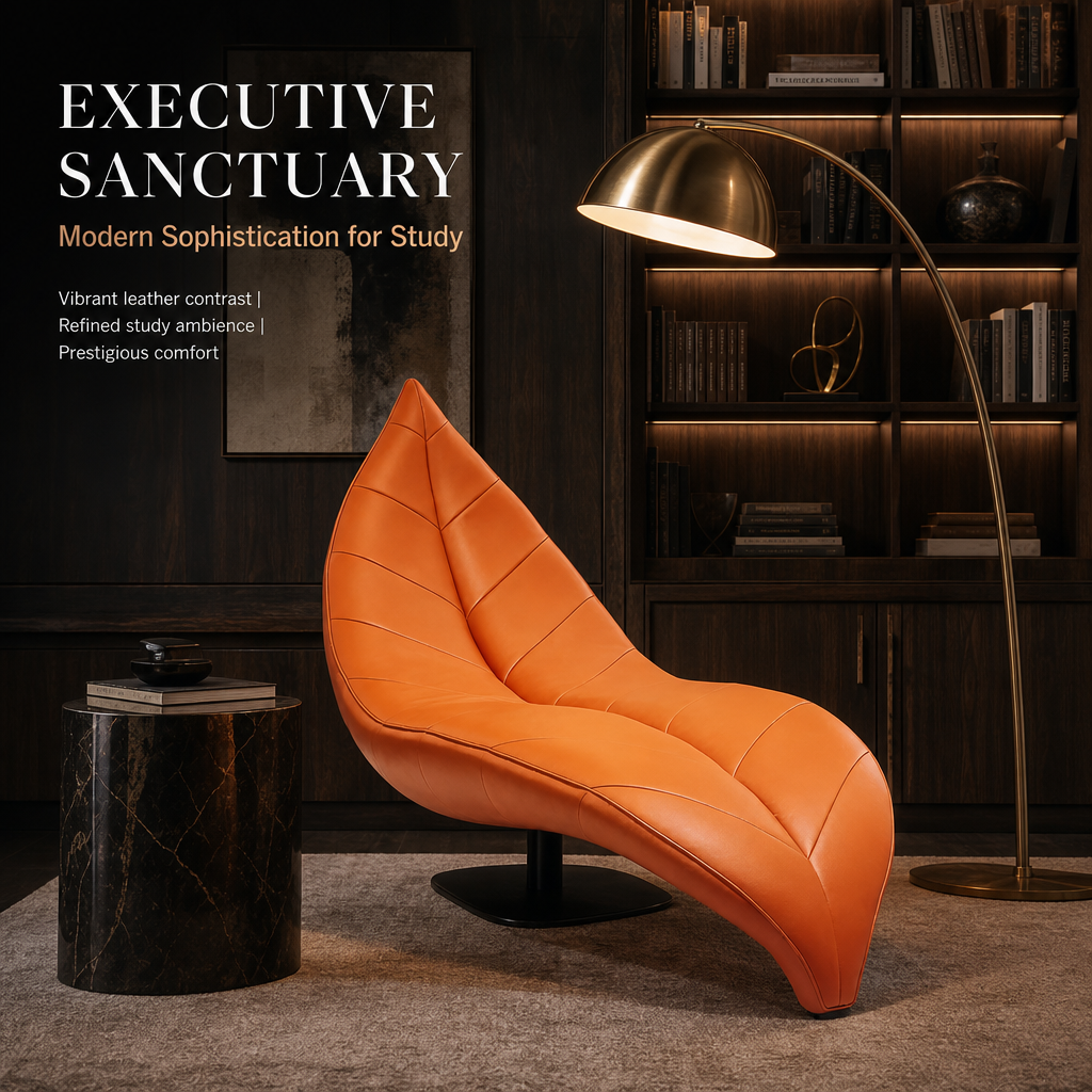 Leaf Shaped Sculpture Accent Chaise Lounge | Modern Luxury Leather Leisure Chair for Living Room, Study & Commercial Space