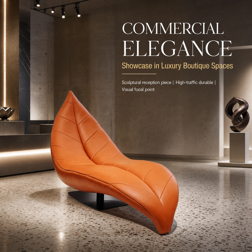 Leaf Shaped Sculpture Accent Chaise Lounge | Modern Luxury Leather Leisure Chair for Living Room, Study & Commercial Space