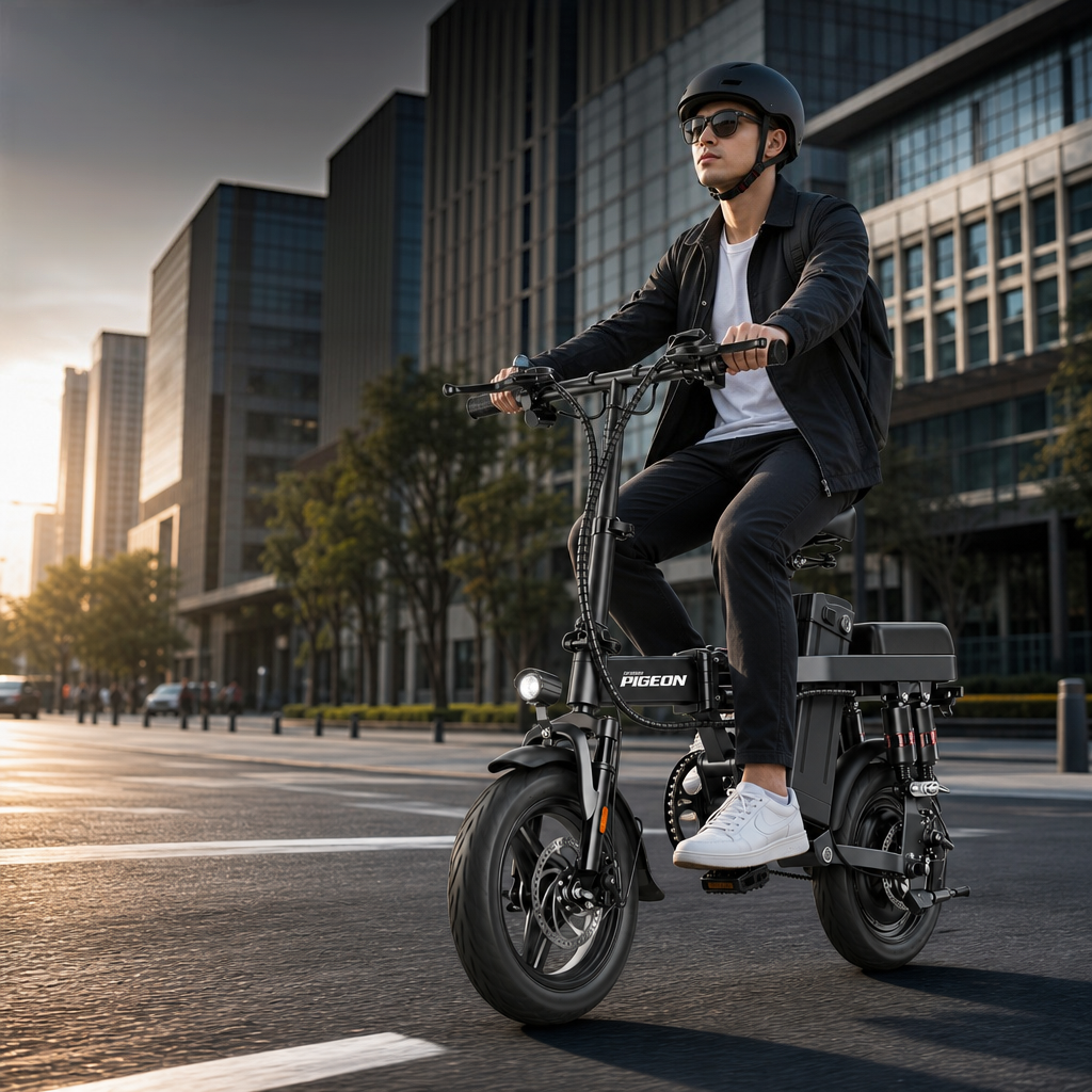 Folding Electric Bike, 14" Portable E-Bike with Dual Suspension & Removable Battery for Urban Commuting