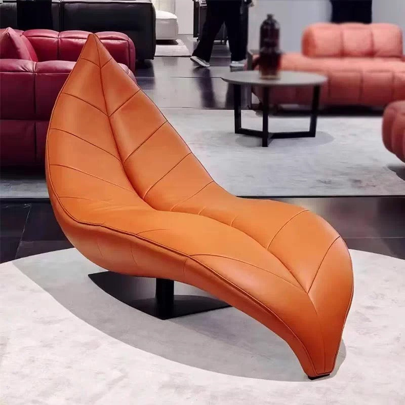 Leaf Shaped Sculpture Accent Chaise Lounge | Modern Luxury Leather Leisure Chair for Living Room, Study & Commercial Space