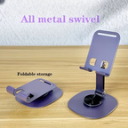 360° Rotatable All‑Metal Foldable Phone Tablet Stand, Adjustable Universal Desktop Holder for 9‑Inch Devices