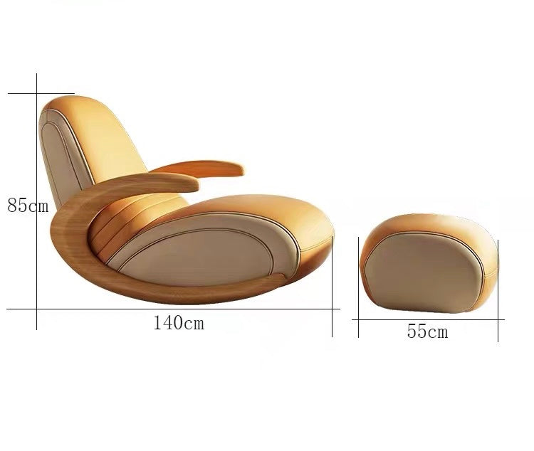 Bentwood Rocking Chair with Ottoman | Ergonomic Leatherette Rocker Lounge Chair for Living Room, Bedroom