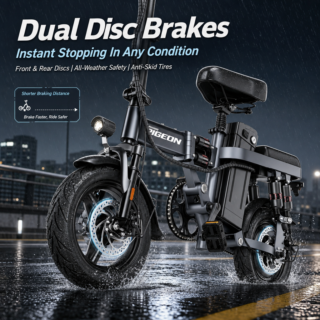 Folding Electric Bike, 14" Portable E-Bike with Dual Suspension & Removable Battery for Urban Commuting