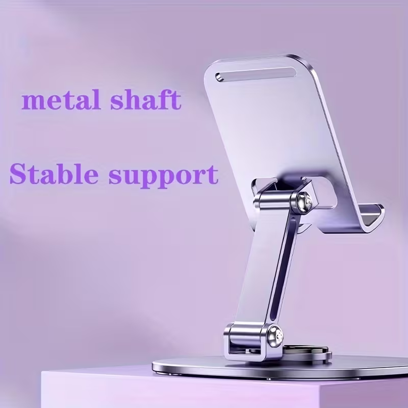 360° Rotatable All‑Metal Foldable Phone Tablet Stand, Adjustable Universal Desktop Holder for 9‑Inch Devices