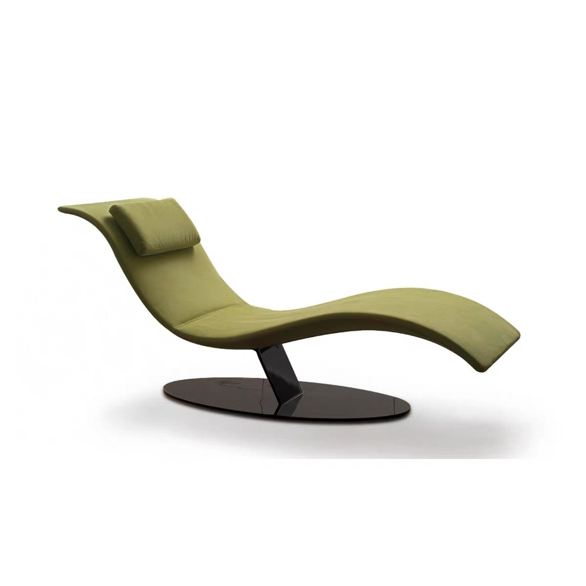 Modern Curved Chaise Lounge Chair | Ergonomic Leather Recliner with Neck Pillow & Stable Steel Base for Living Room