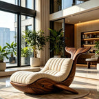 Whale Shape Solid Wood Lounge Chair | Artistic Bionic Accent Chair with Plush Cushion for Living Room & Commercial Space