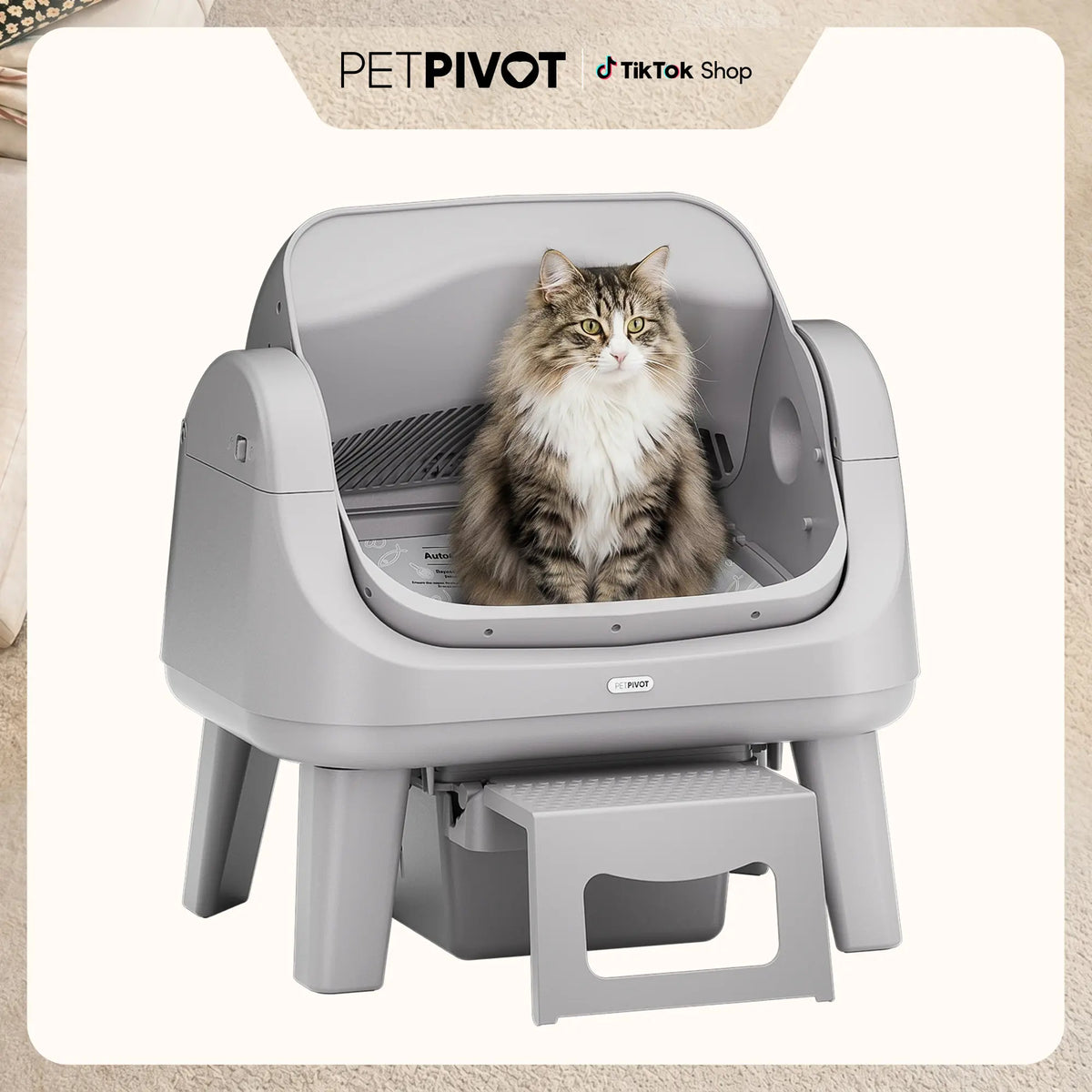 PETPIVOT Smart Automatic Cat Litter Box, Multi-Sensor Safety Protection, Large Space Self-Cleaning Litter Box for Cats