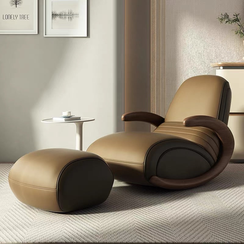 Bentwood Rocking Chair with Ottoman | Ergonomic Leatherette Rocker Lounge Chair for Living Room, Bedroom
