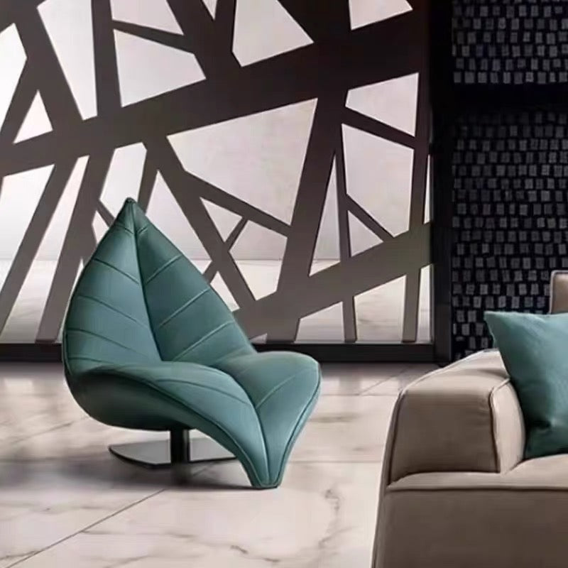 Leaf Shaped Sculpture Accent Chaise Lounge | Modern Luxury Leather Leisure Chair for Living Room, Study & Commercial Space