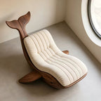 Whale Shape Solid Wood Lounge Chair | Artistic Bionic Accent Chair with Plush Cushion for Living Room & Commercial Space