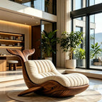 Whale Shape Solid Wood Lounge Chair | Artistic Bionic Accent Chair with Plush Cushion for Living Room & Commercial Space