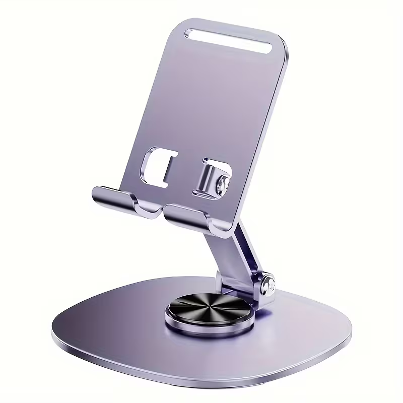 360° Rotatable All‑Metal Foldable Phone Tablet Stand, Adjustable Universal Desktop Holder for 9‑Inch Devices