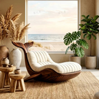 Whale Shape Solid Wood Lounge Chair | Artistic Bionic Accent Chair with Plush Cushion for Living Room & Commercial Space